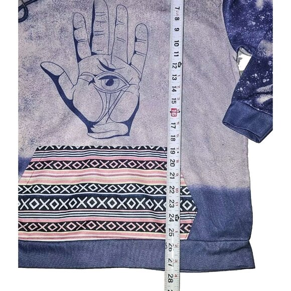 MissLook Mens Pullover Hoodie MEDIUM 3rd Eye Awaken All Over Print Space PURPLE - Picture 6 of 9